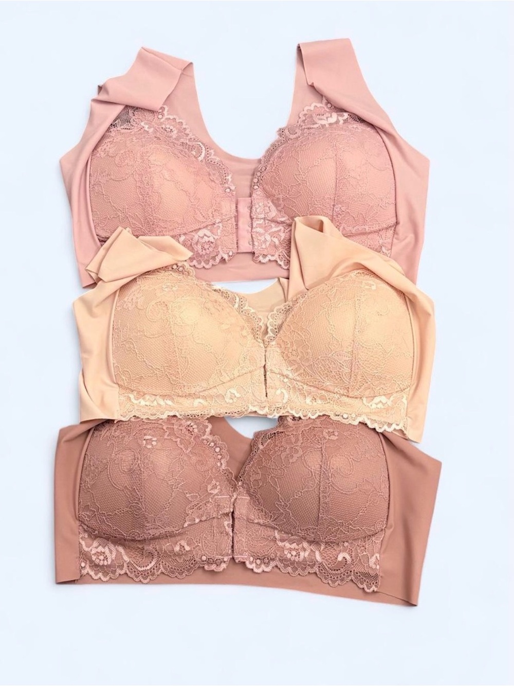 Lace Trim Wireless Bralettes - Pink, Cream, Brown